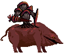 An armoured rider on a beast